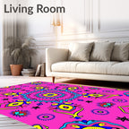 Vibrant Pink Psychedelic Floral Medallion Rug