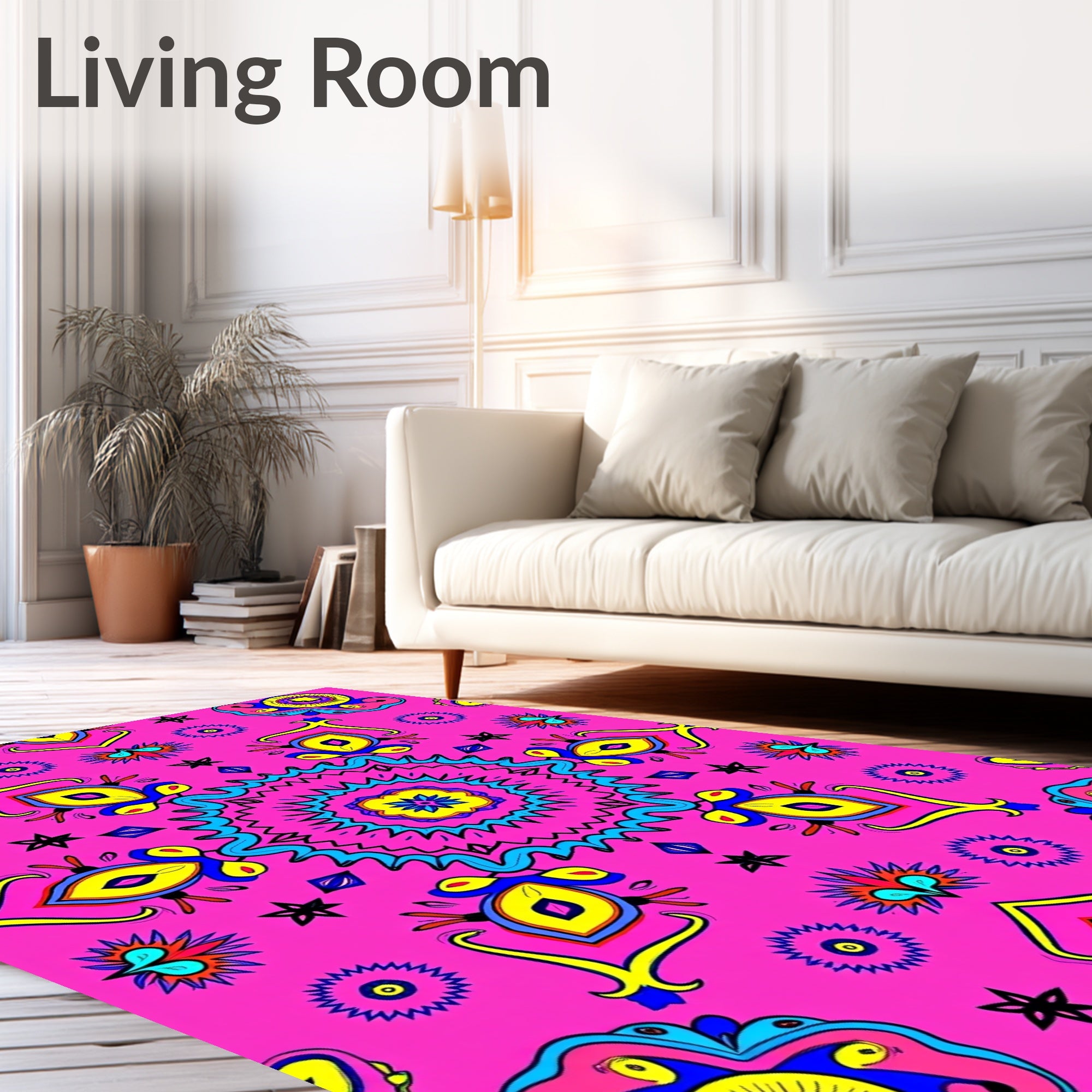 Vibrant Pink Psychedelic Floral Medallion Rug