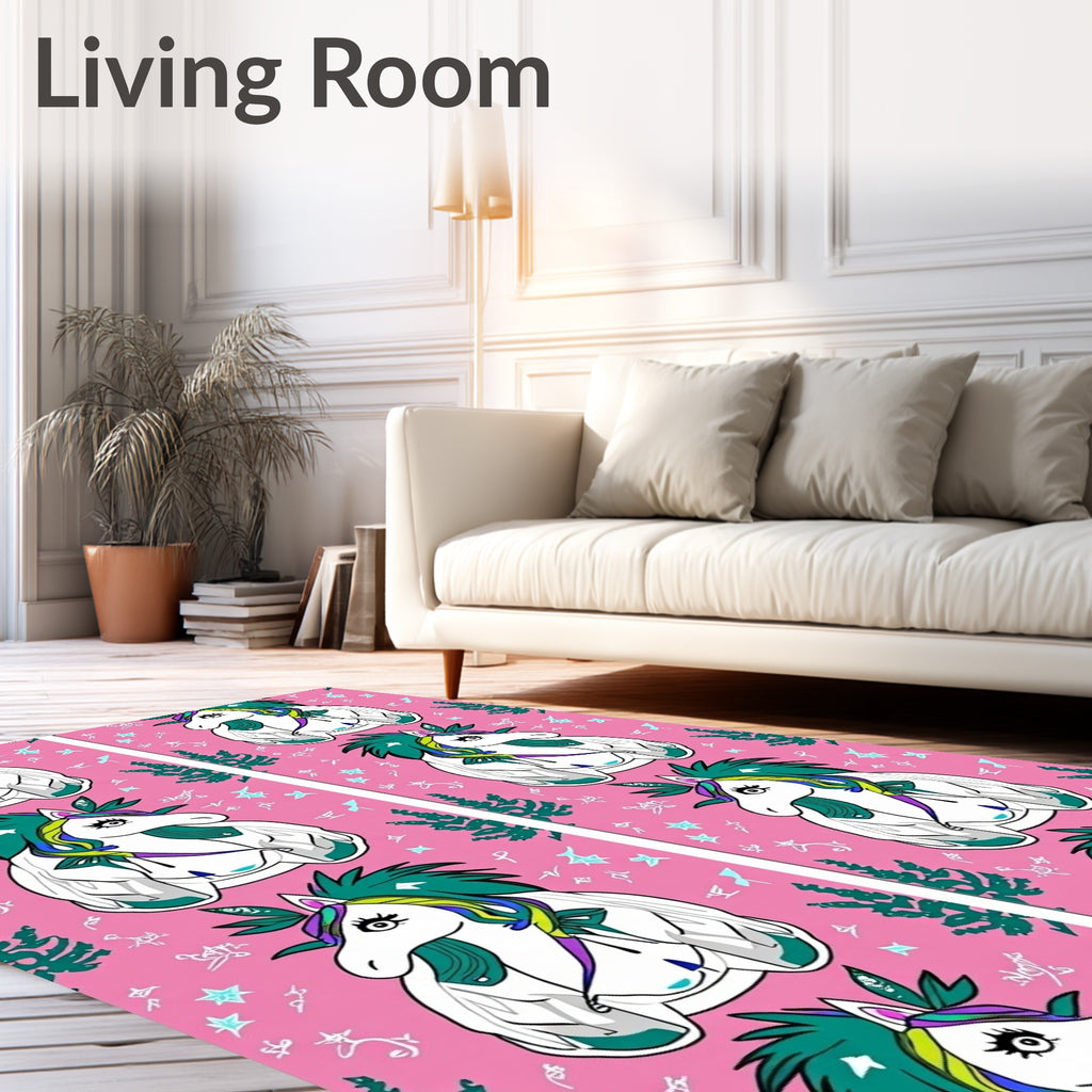 Pink Unicorn Starry Night Meadow Rug