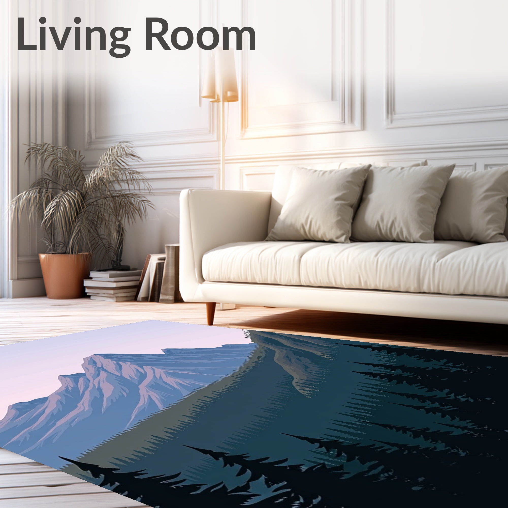 Misty Blue Mountain Forest Vista Rug