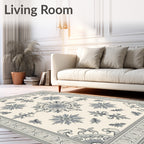 Classic Ivory Gray Floral Medallion Border Rug