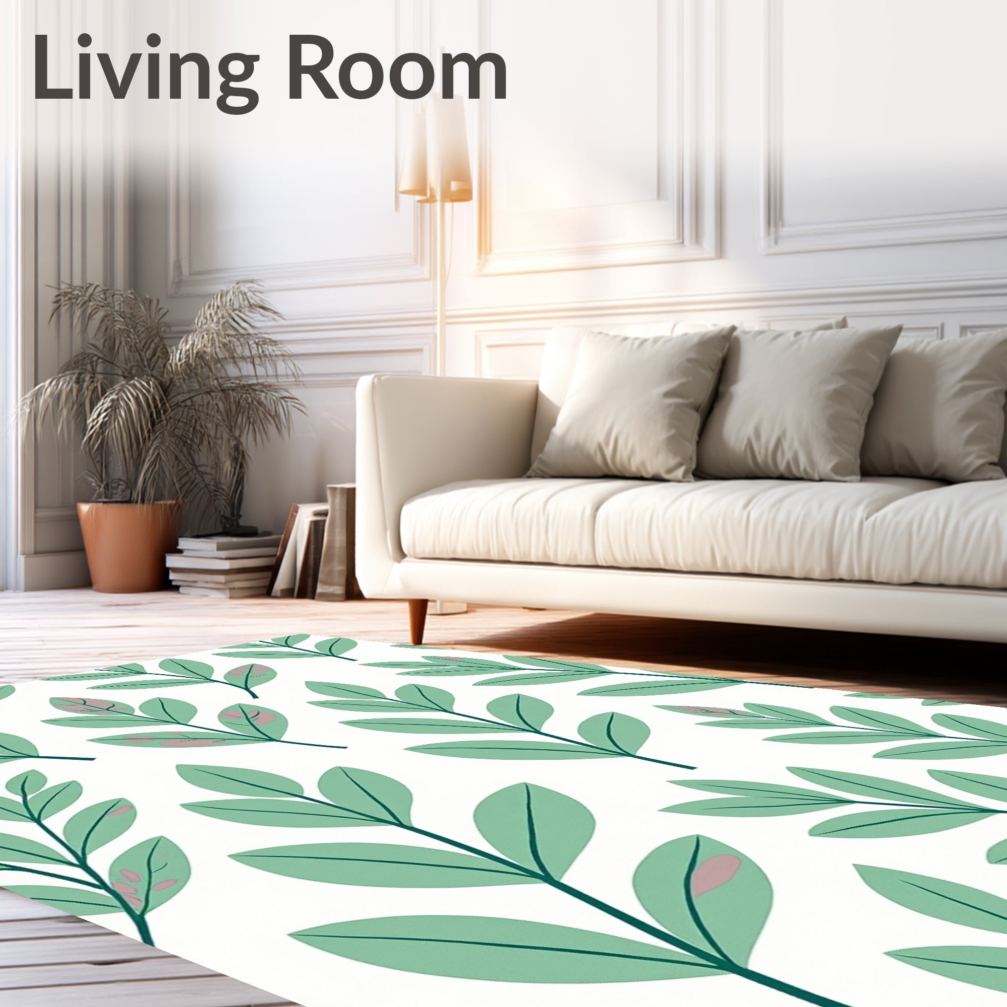 Minimalist Green Leaf Botanical Backdrop Rug