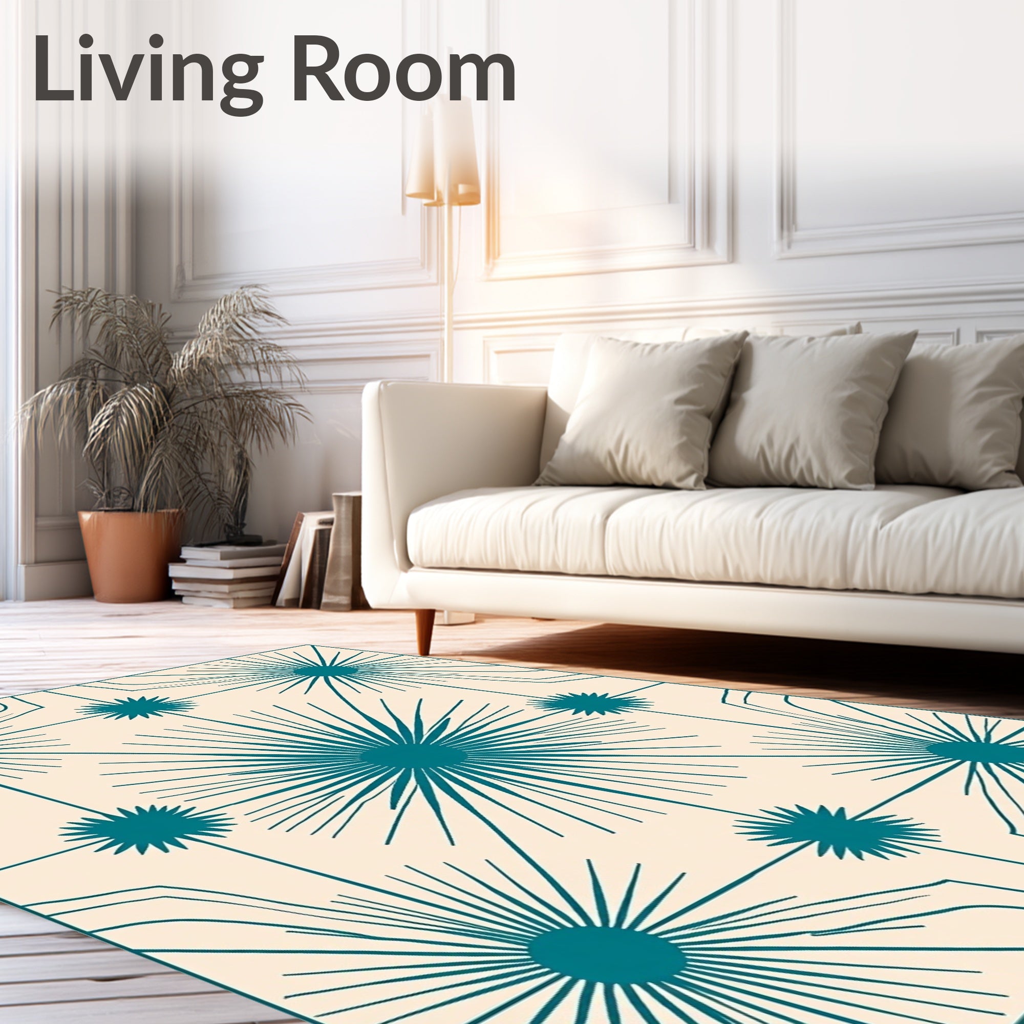 Teal Sunburst Geometric Medallion Rug