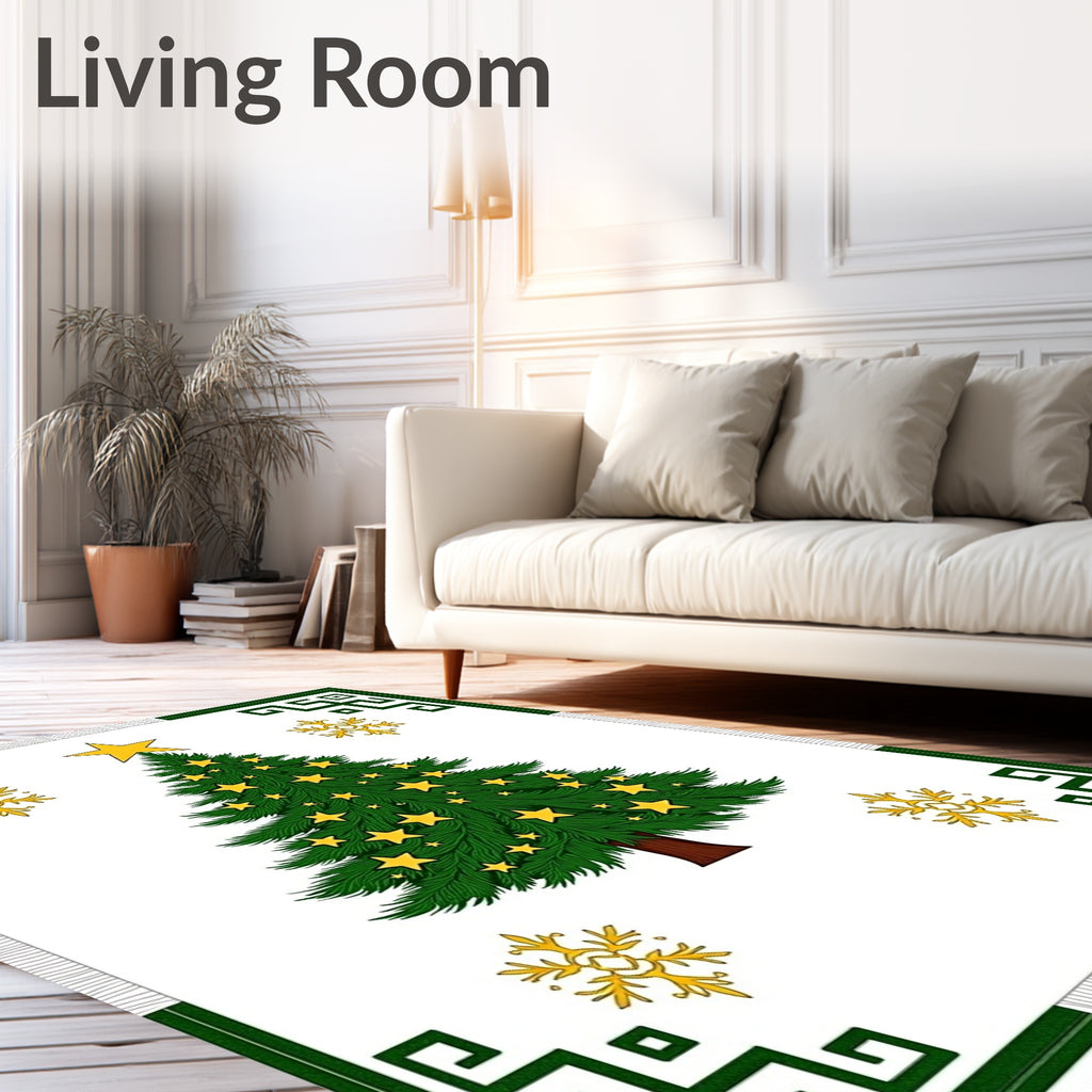 Green Festive Christmas Tree Stars Rug
