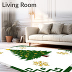 Green Festive Christmas Tree Stars Rug