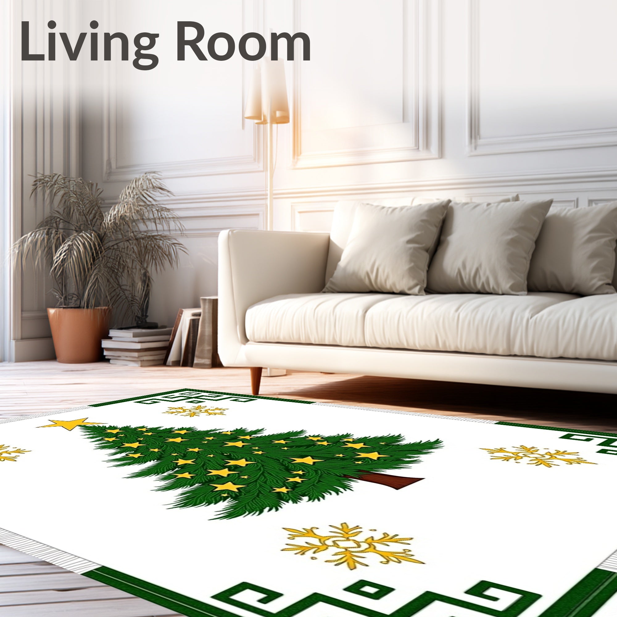 Green Festive Christmas Tree Stars Rug