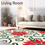 Crimson Poinsettia Vine Swirl Rug