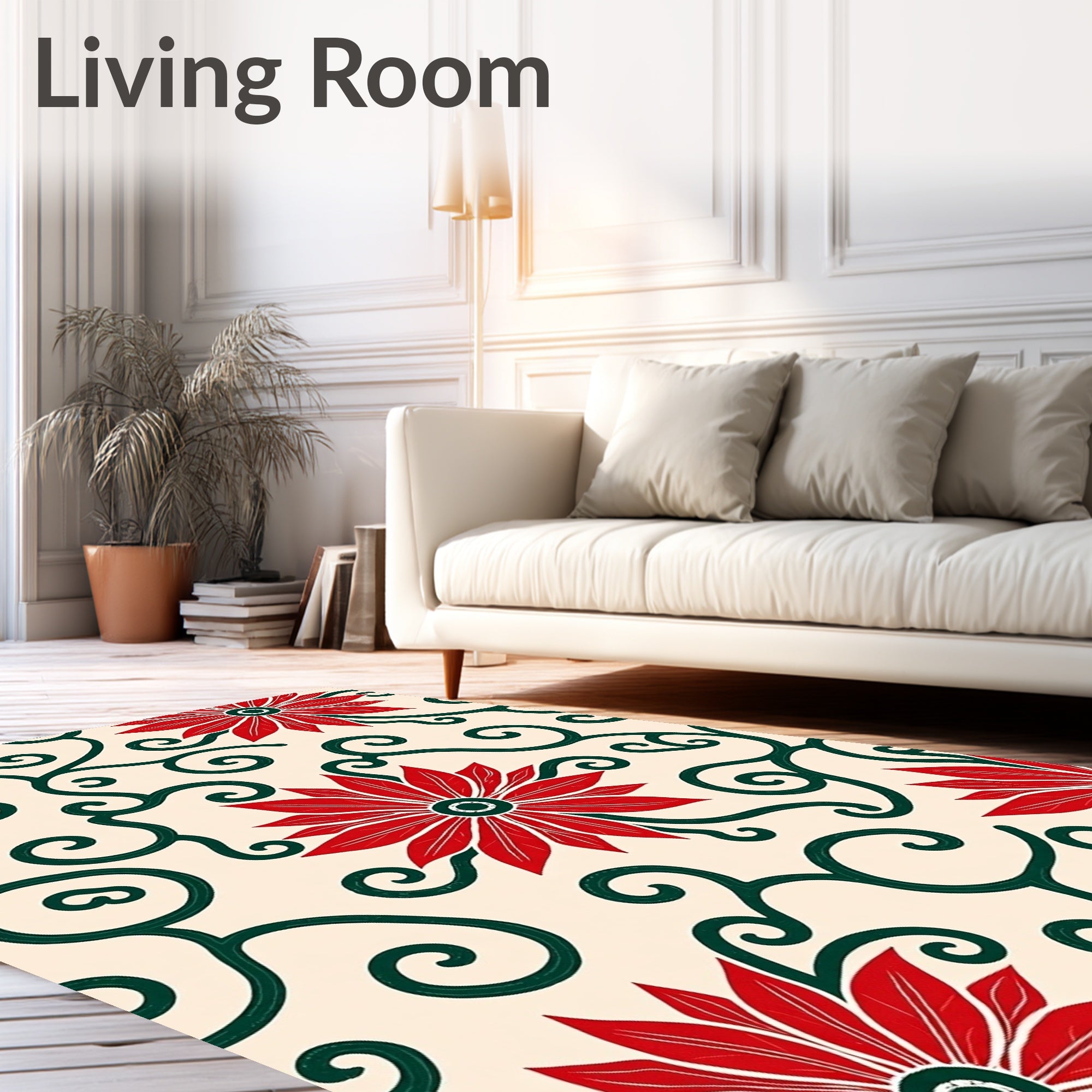 Crimson Poinsettia Vine Swirl Rug