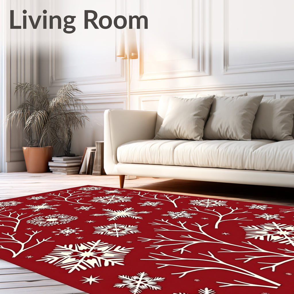 Crimson Snowflake Branch Arrangement Rug
