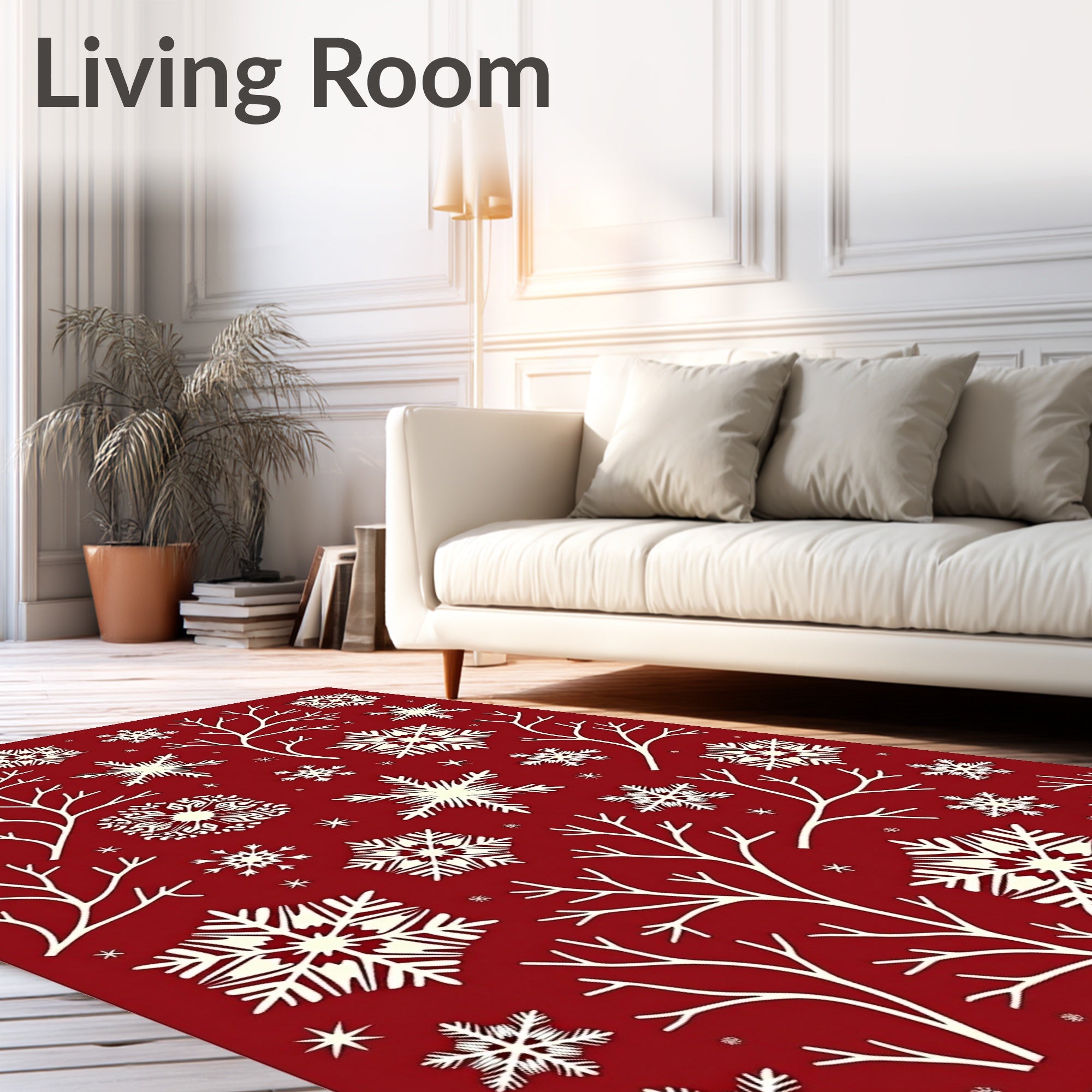Crimson Snowflake Branch Arrangement Rug