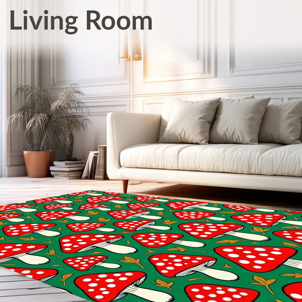 Red White Mushroom Forest Garden Rug