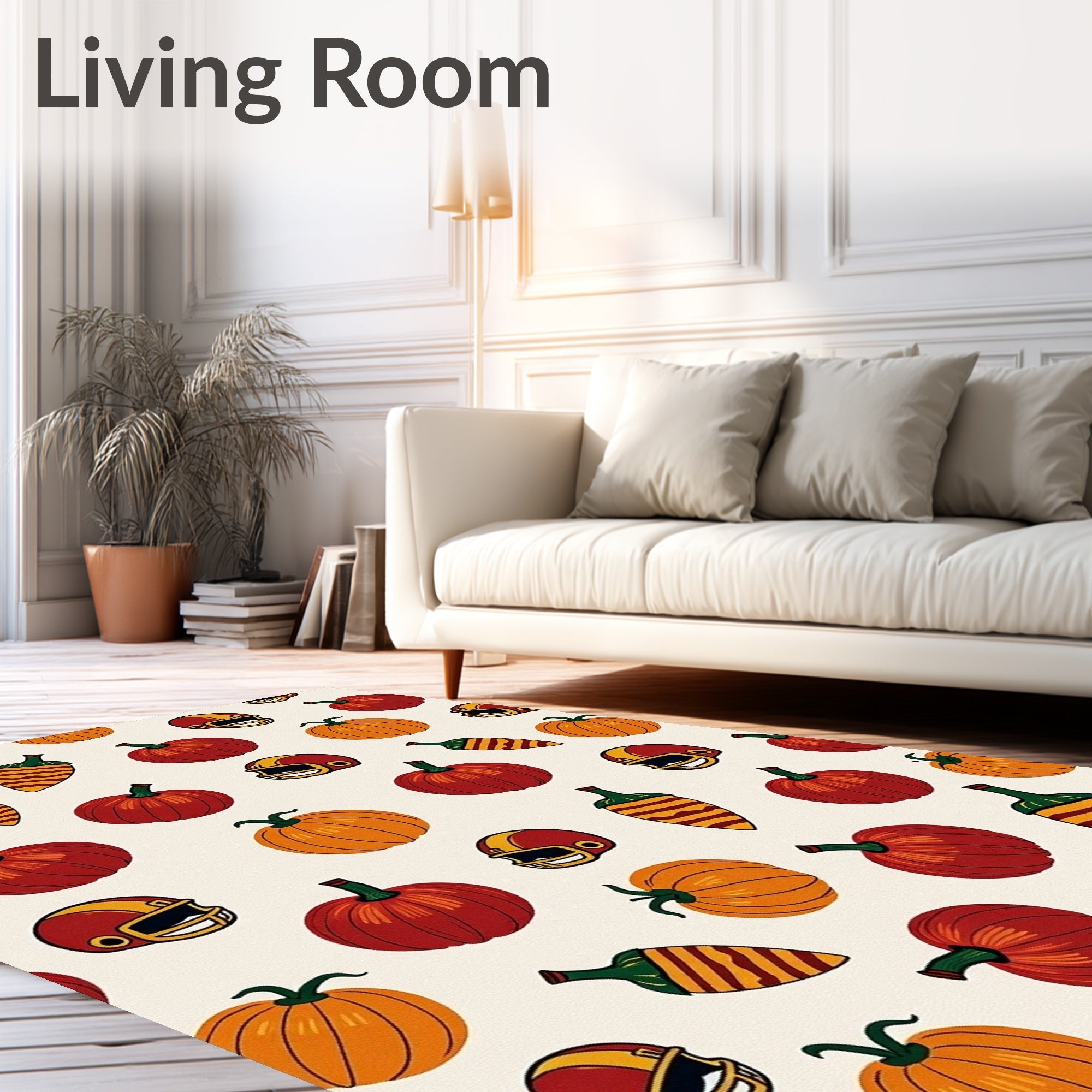 Red Orange Pumpkin Football Helmet Rug
