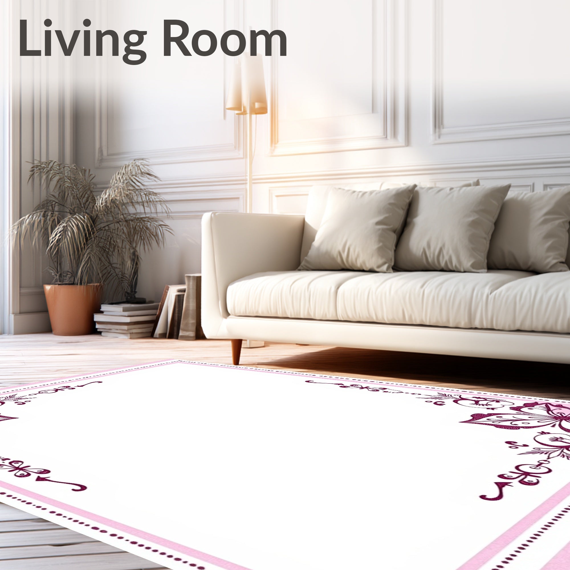 Fuchsia Butterfly Flourish Corner Accents Rug
