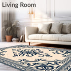 Deep Blue Vintage Floral Scroll Rug
