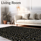 Elegant Black Gold Floral Vines Rug