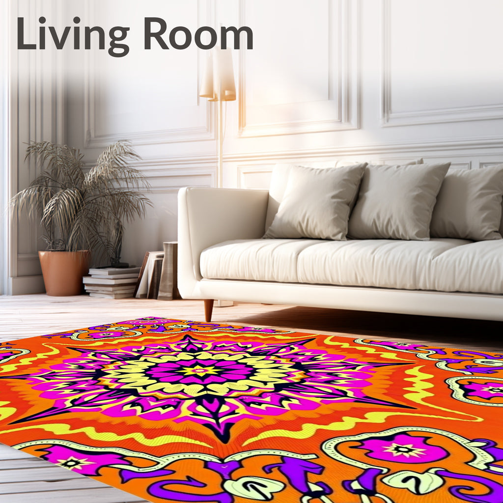 Vibrant Orange Pink Mandala Radiance Rug