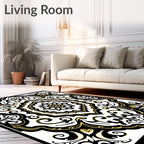 Black Gold Ornate Medallion Floral Rug
