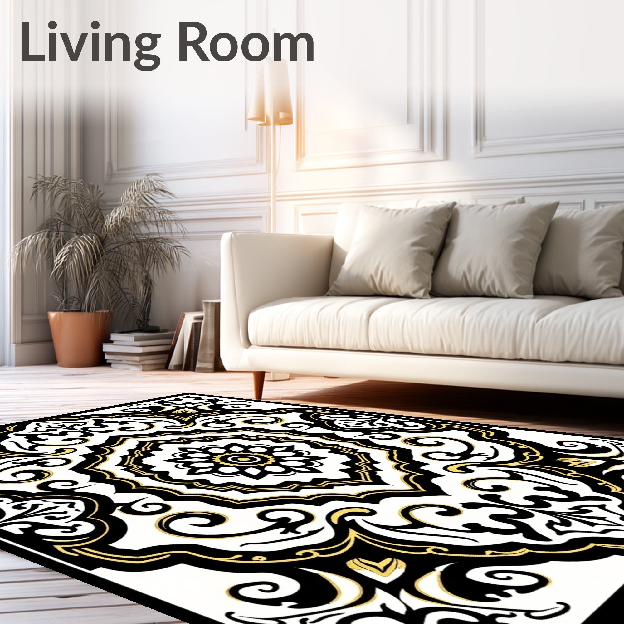 Black Gold Ornate Medallion Floral Rug