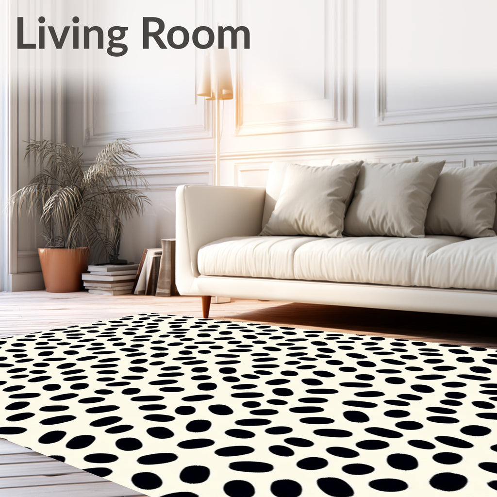 Minimalist Black Oval Speckled Cream Rug