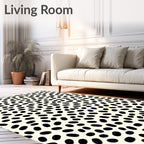 Minimalist Black Oval Speckled Cream Rug