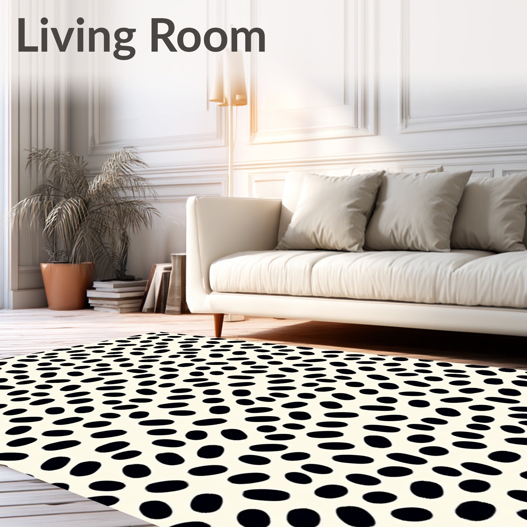 Minimalist Black Oval Speckled Cream Rug