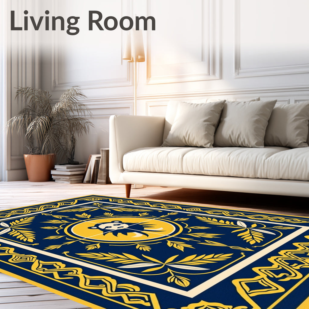 Navy Golden Bear Leaf Border Rug