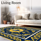 Navy Golden Bear Leaf Border Rug