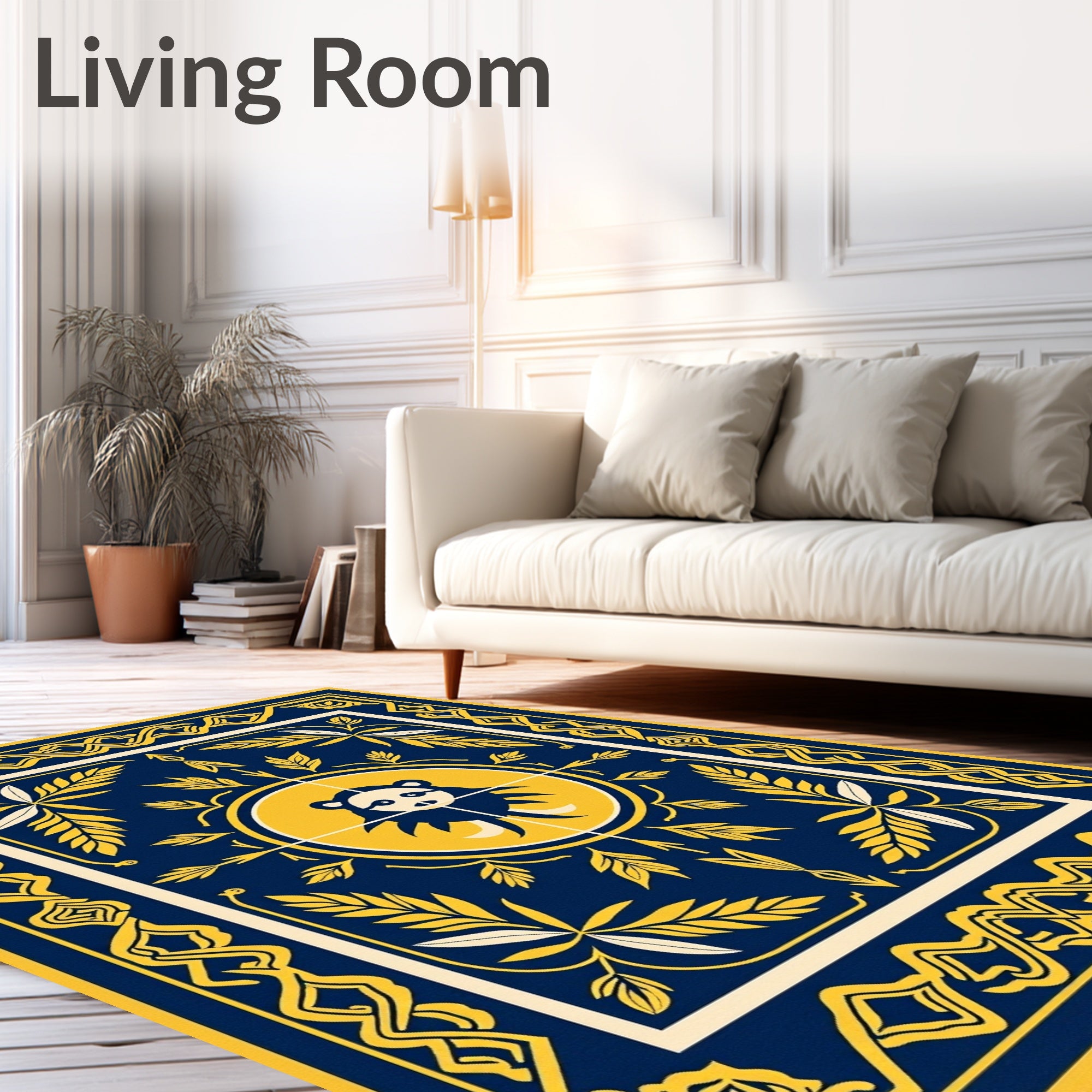 Navy Golden Bear Leaf Border Rug