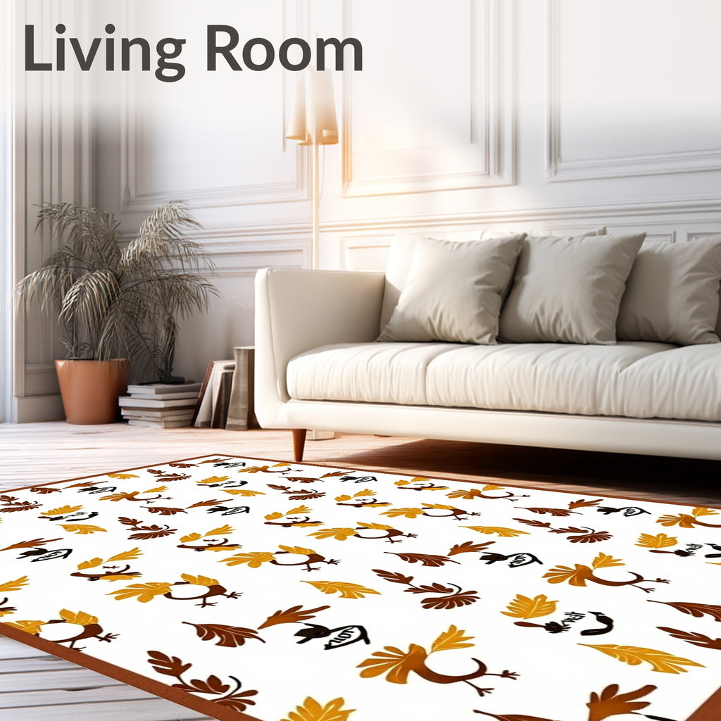 Whimsical Brown Bird Leaf Composition Rug