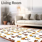 Whimsical Brown Bird Leaf Composition Rug