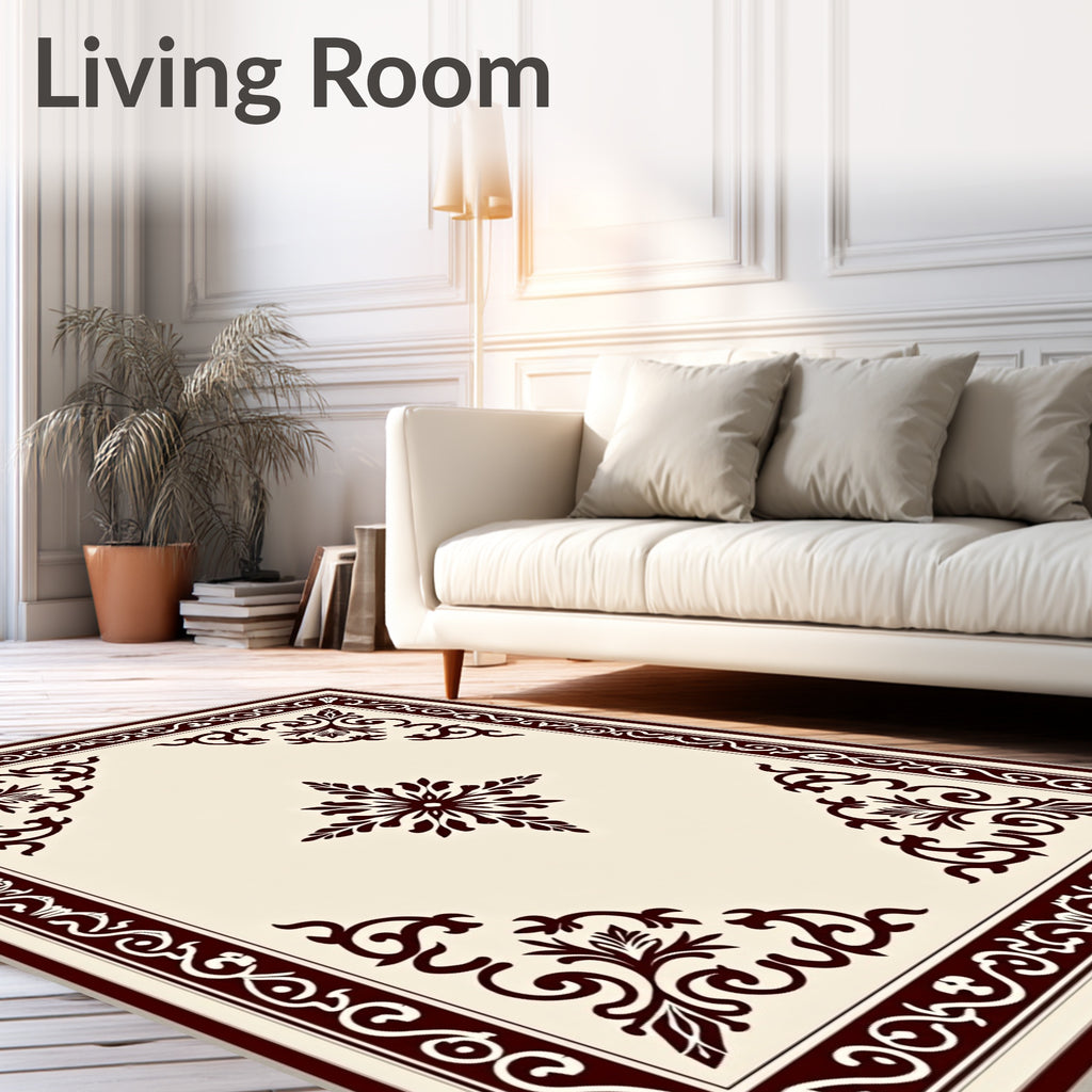 Rich Crimson Ornate Scrollwork Medallion Rug