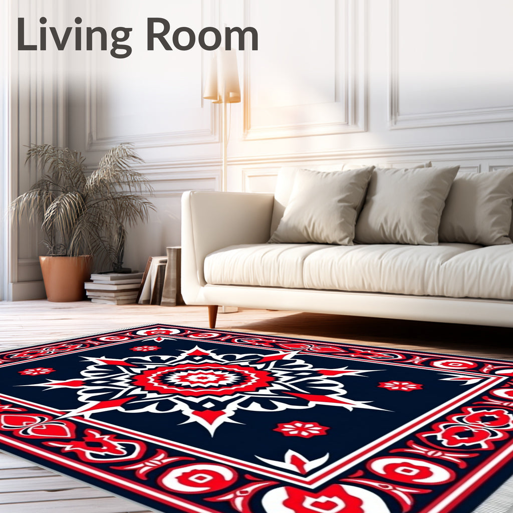 Bold Red White Mandalas Navy Rug