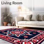 Bold Red White Mandalas Navy Rug