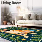 Golden Dog Among Greenery and Stars Rug