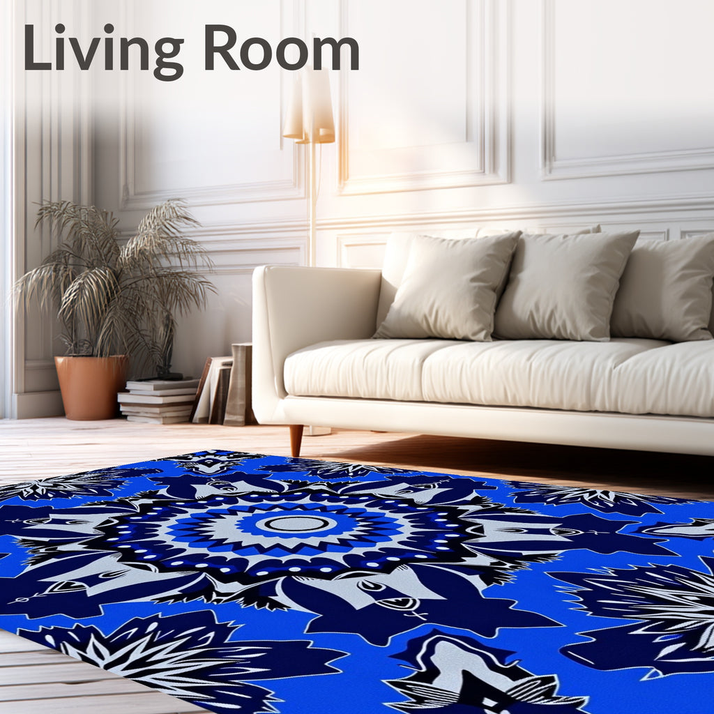 Bold Blue Medallion Kaleidoscope Rug