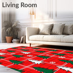Red Tartan Christmas Tree Snowflakes Rug