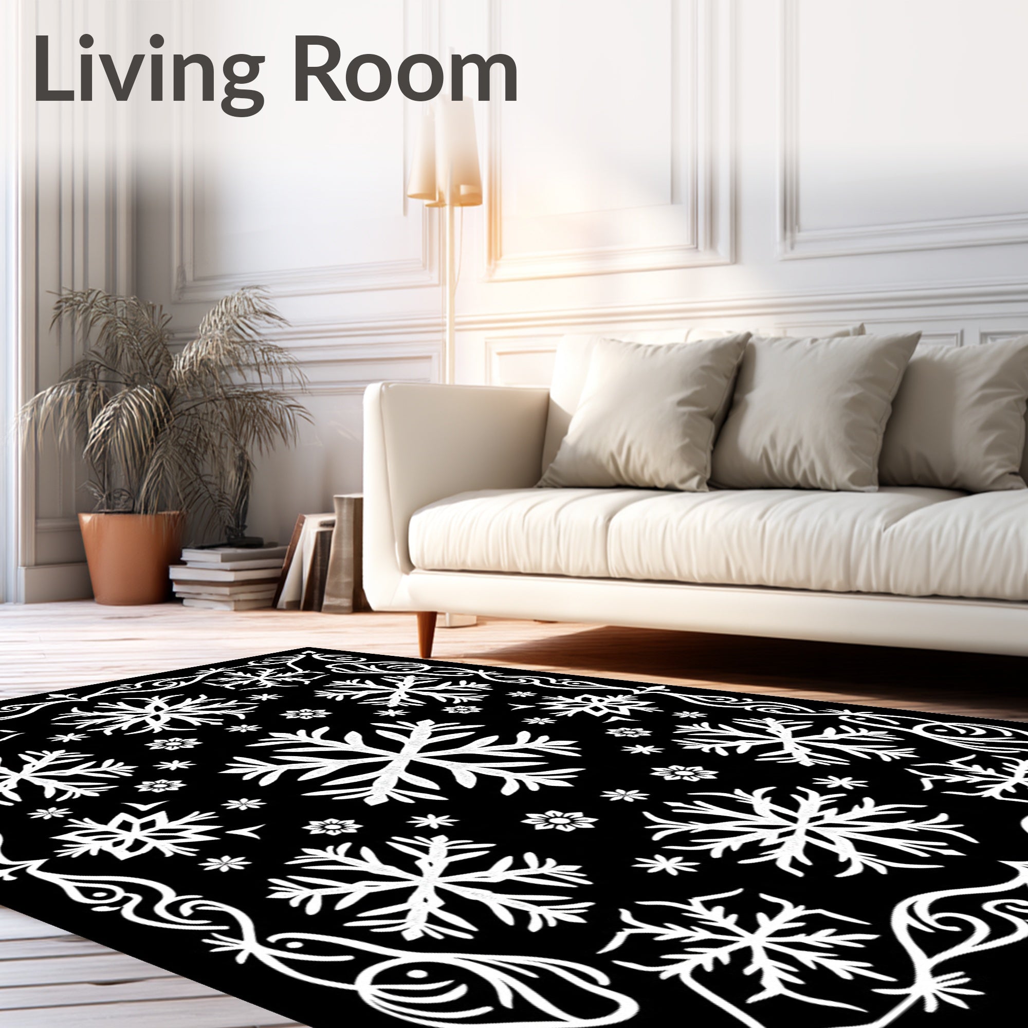 Winter White Snowflake Border Rug