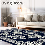Classic Cream Floral Border Navy Rug