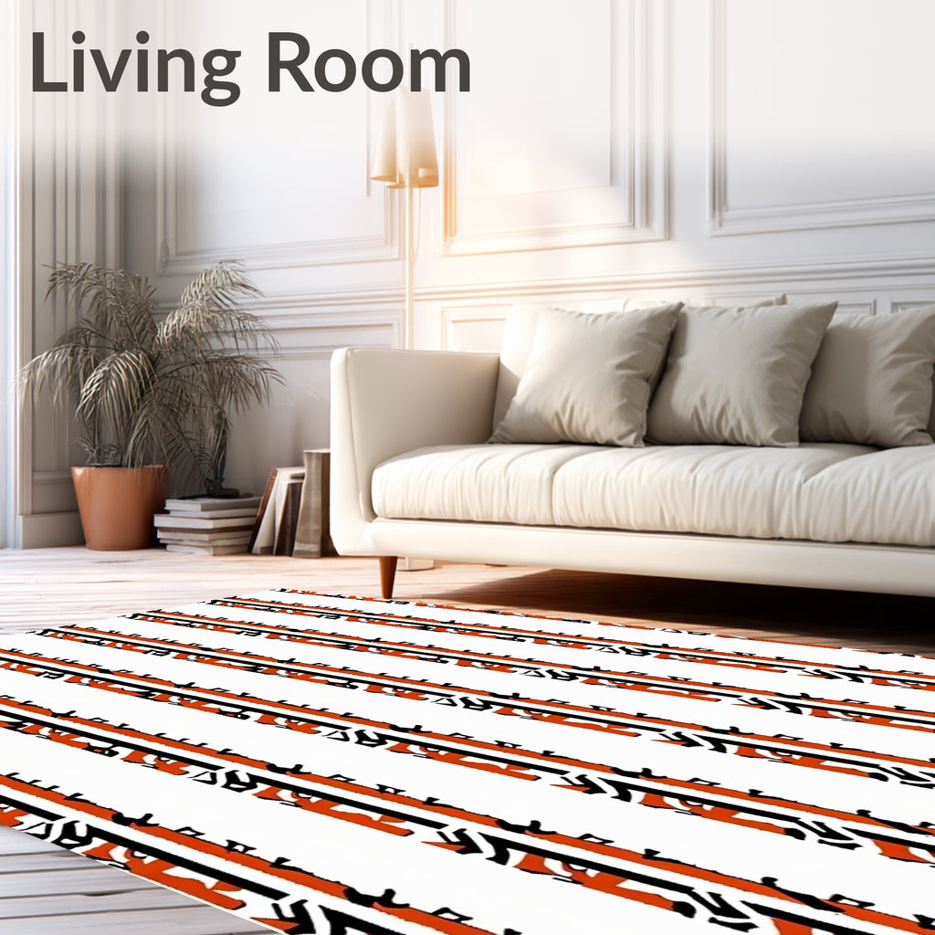 Bold Orange White Vertical Stripe Rug