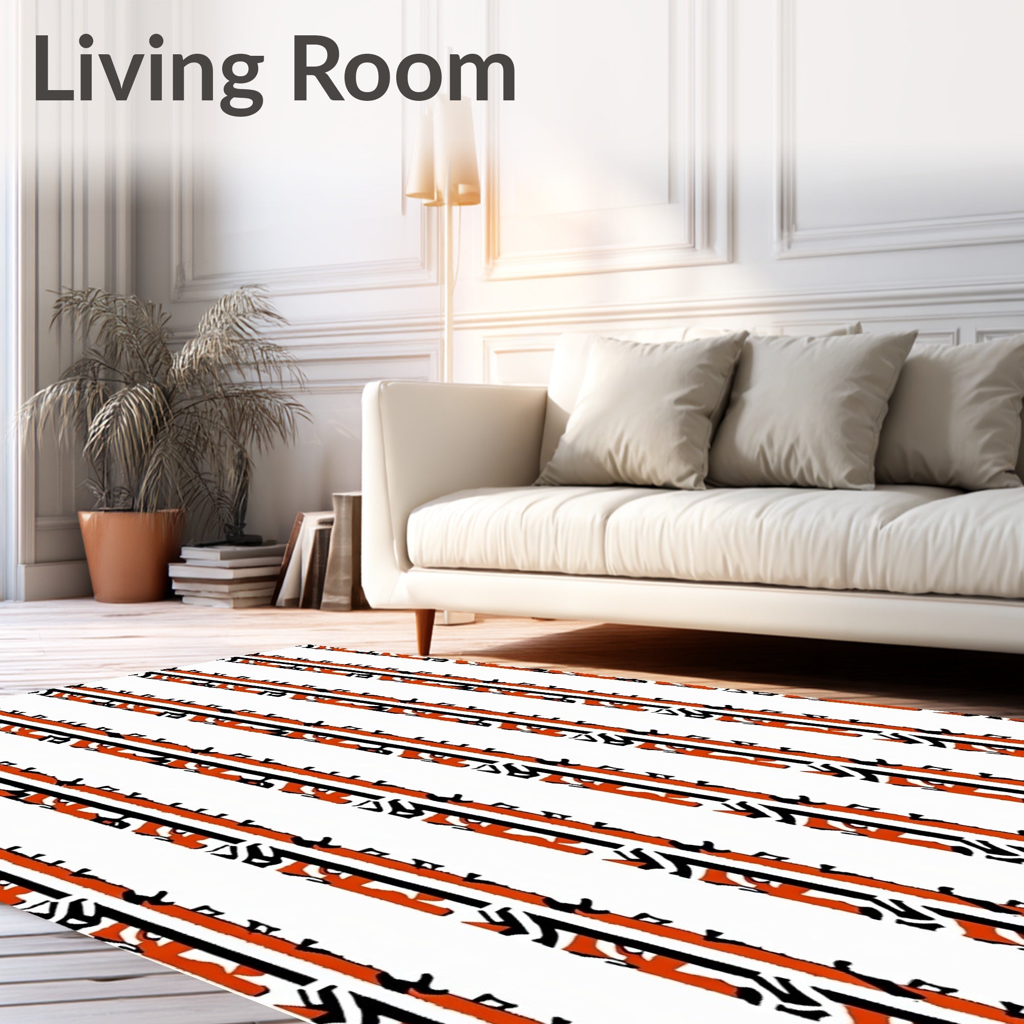 Bold Orange White Vertical Stripe Rug