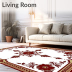 Crimson Blossom Corner Scrollery Border Rug