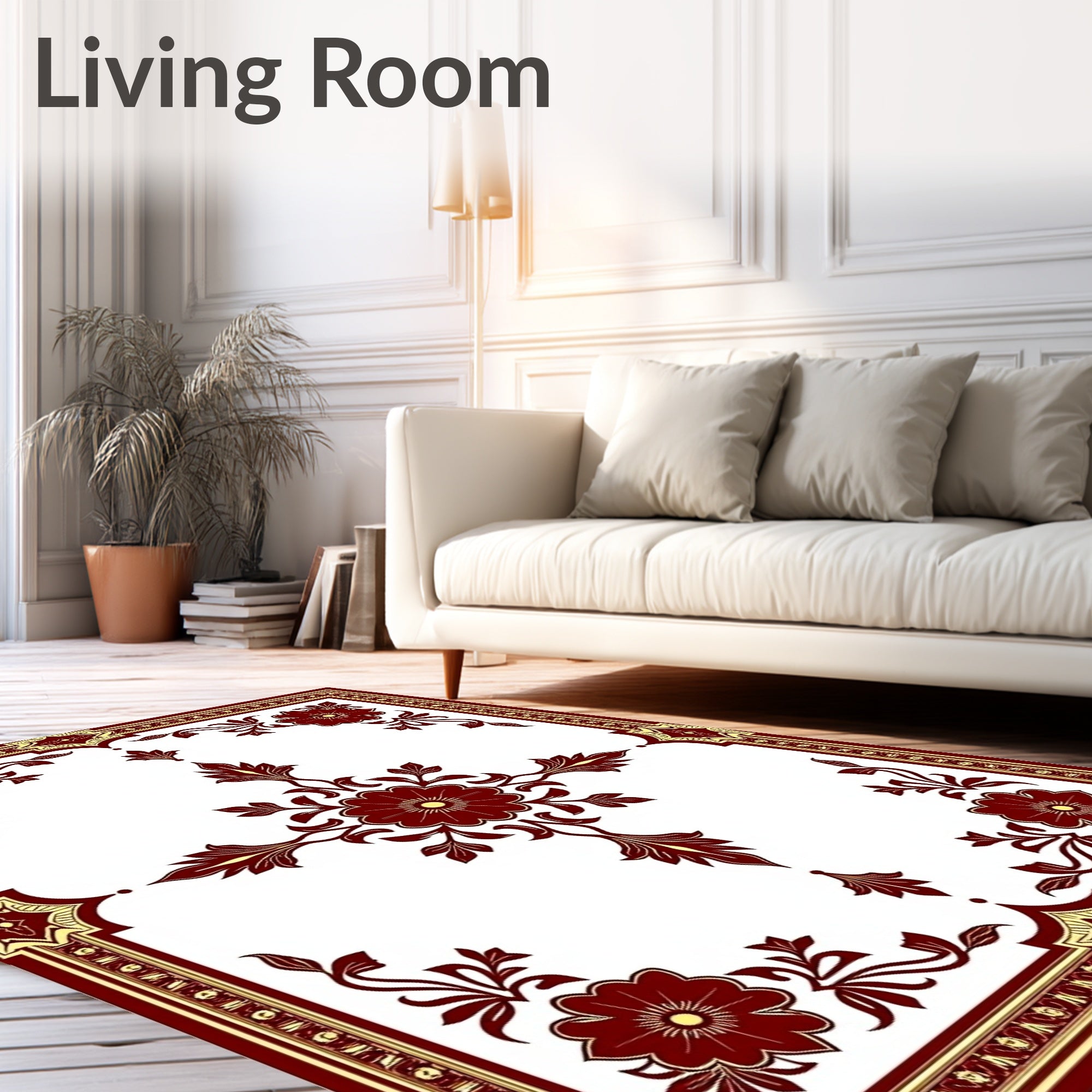 Crimson Blossom Corner Scrollery Border Rug