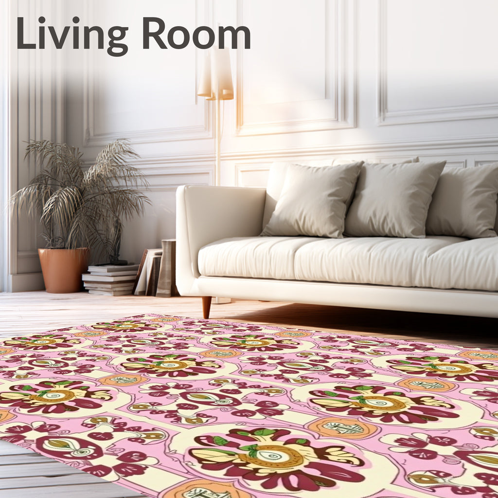 Vintage Pink Floral Almond Rug