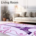 Purple Eiffel Tower Floral Swirl Rug
