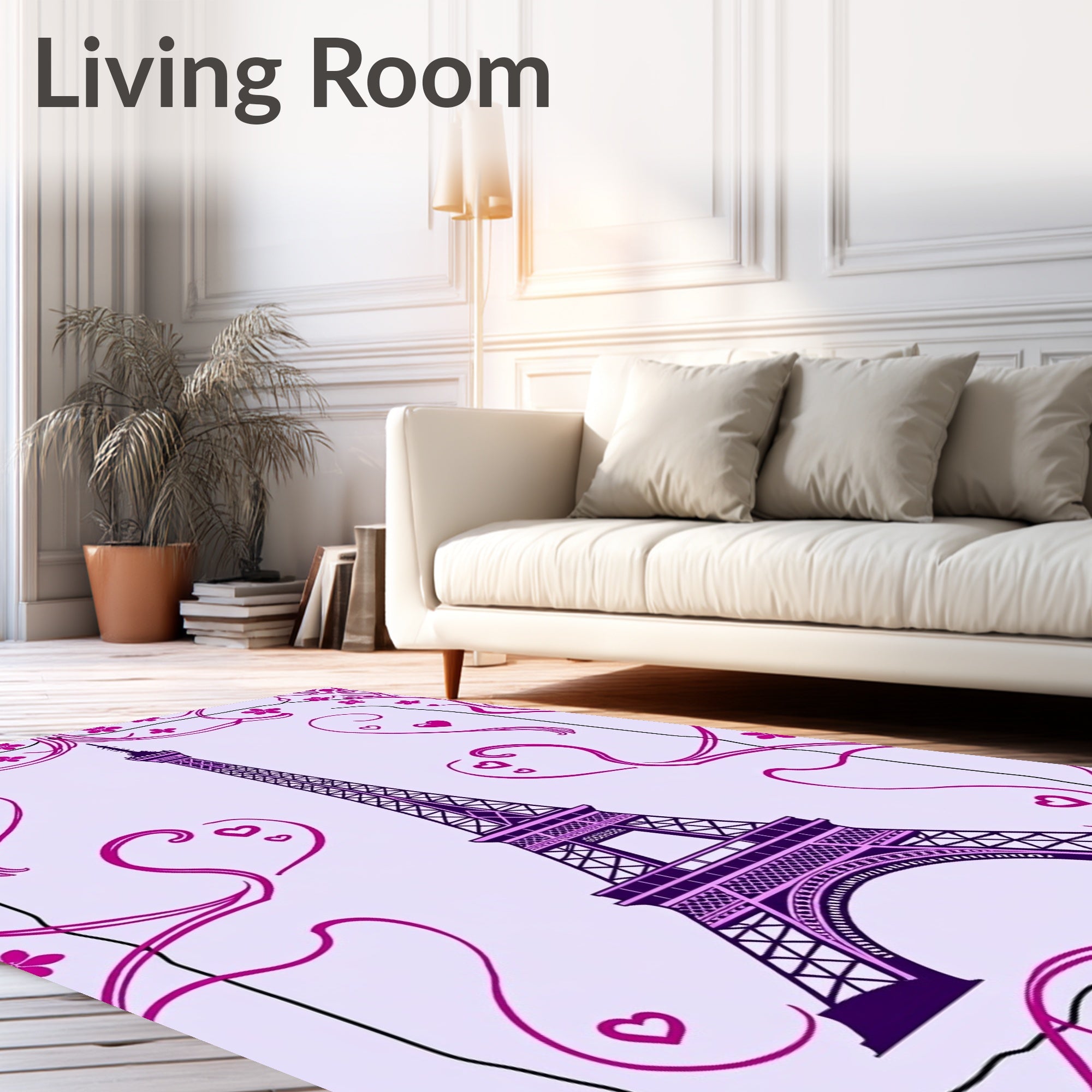 Purple Eiffel Tower Floral Swirl Rug