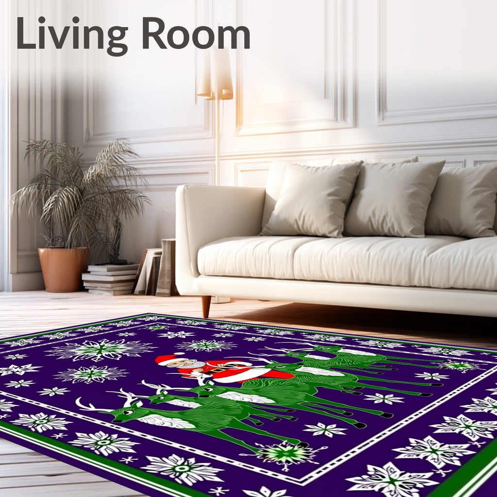 Purple Santa Reindeer Snowflake Border Rug