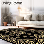 Black Golden Mandala Floral Border Rug