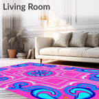Vibrant Pink Blue Floral Rococo Rug
