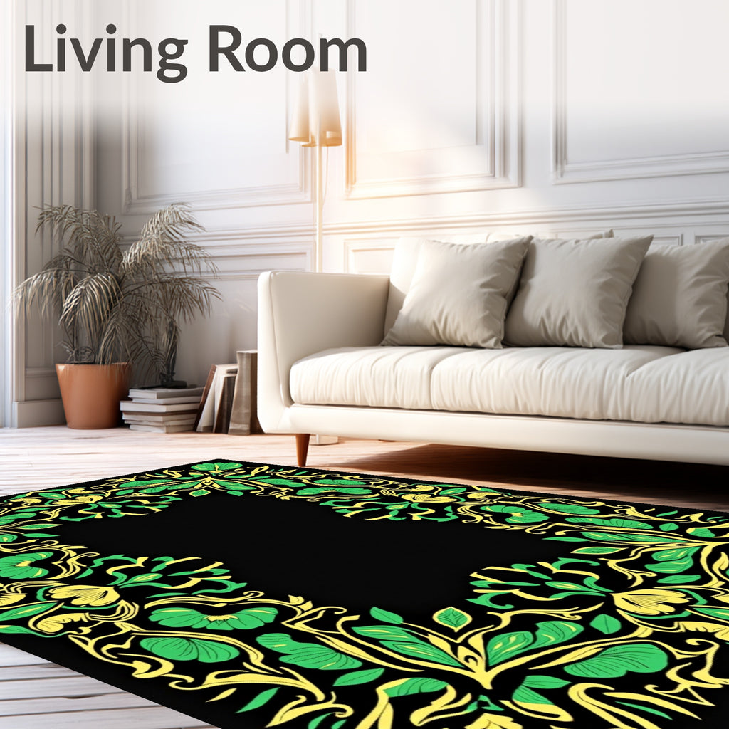 Emerald Gold Floral Border Rug