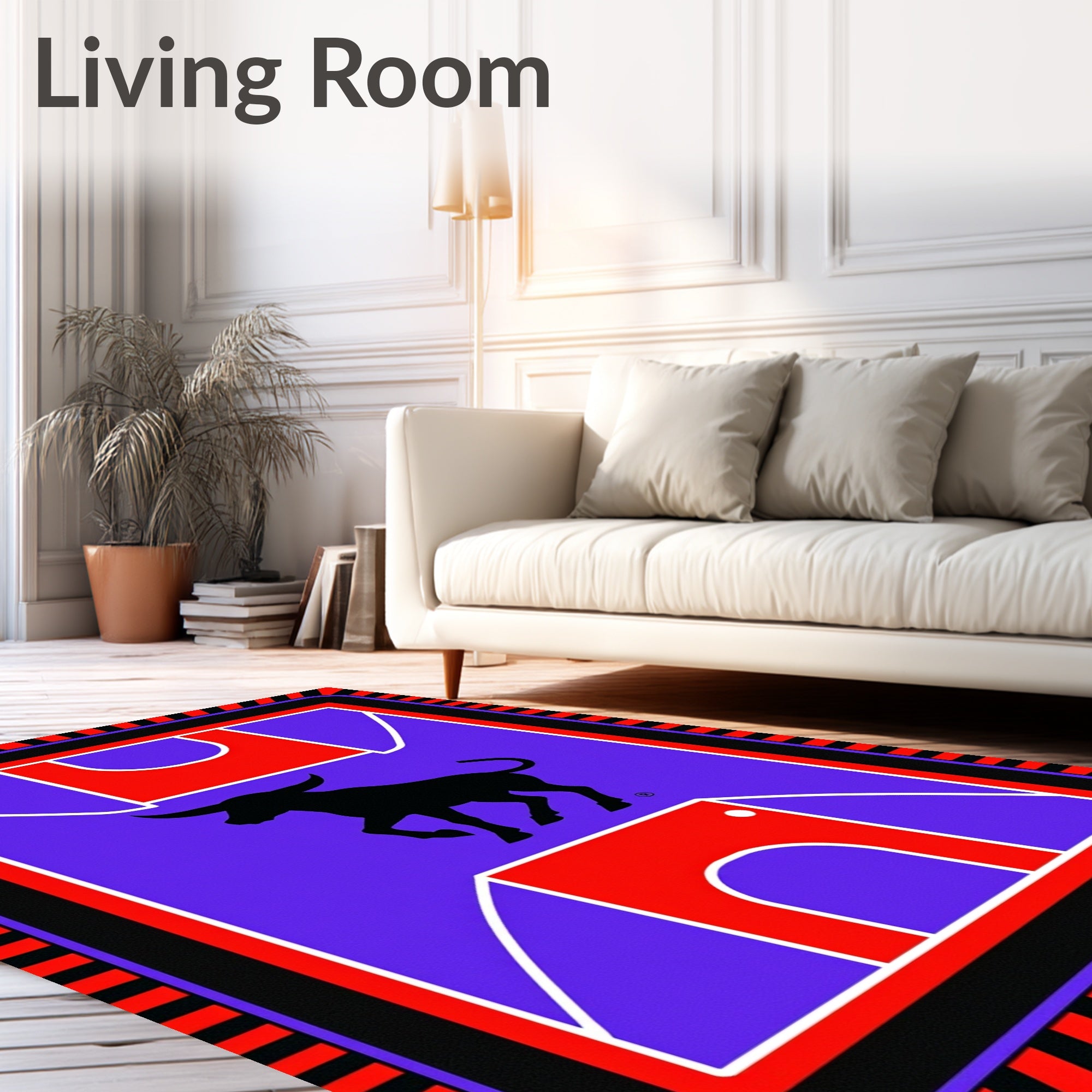 Bold Black Bull Red Geometric Rug